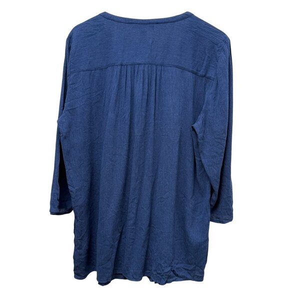 Style & Co. Womens Top Large Boho Blue Crinkle Cotton Viscose Tunic Blouse NEW - Picture 6 of 8